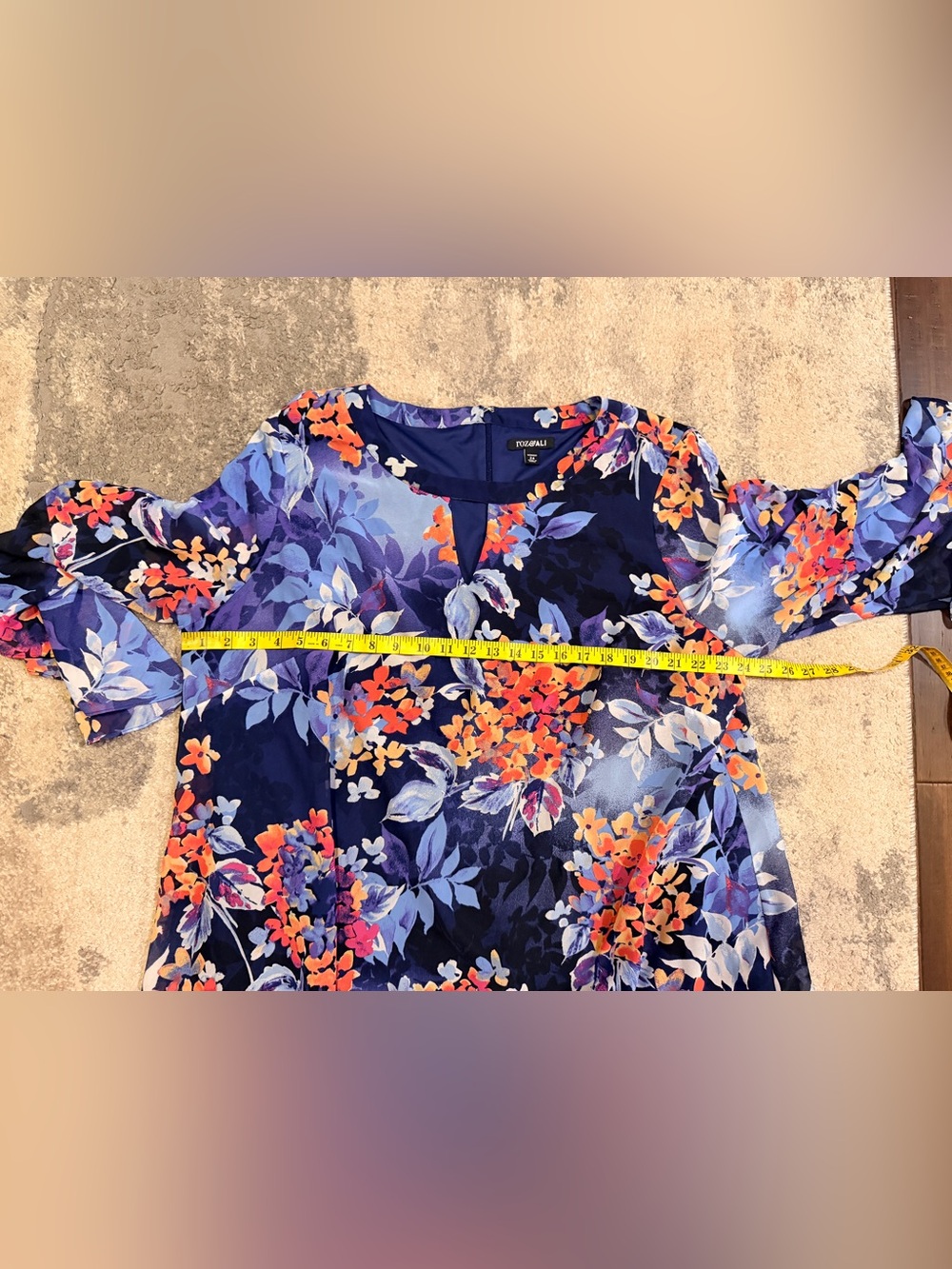 Roz & Ali Floral Navy Blue & Coral Dress - Picture 6 of 8